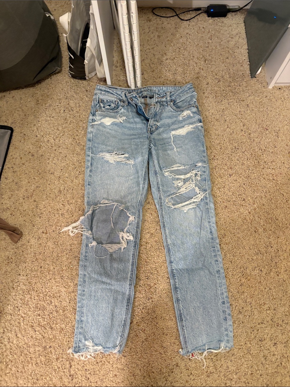 American Eagle Outfitters Light Blue Distressed Straight Leg Jeans